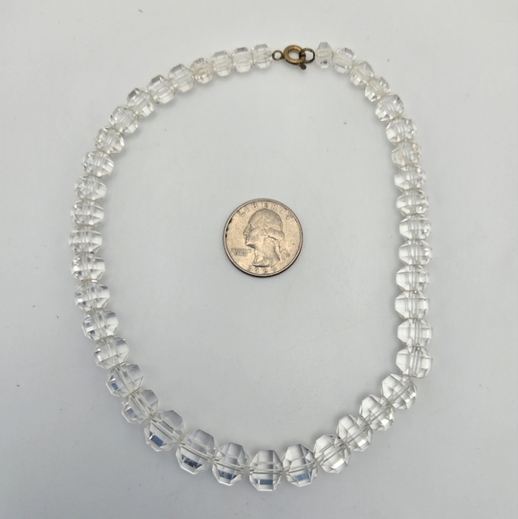 Art Deco Clear Rock Crystal Necklace Vintage Faceted Beaded Vtg 14" Choker - Picture 6 of 7